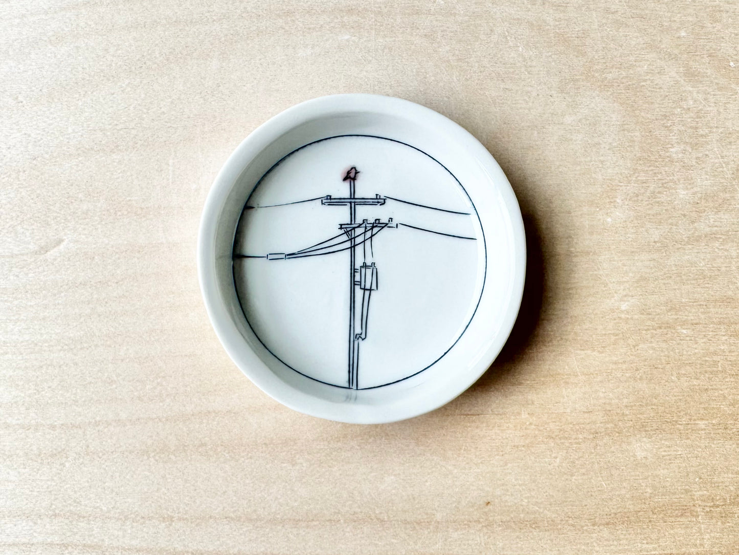 Powerlines & Bird Teeny Round Dish