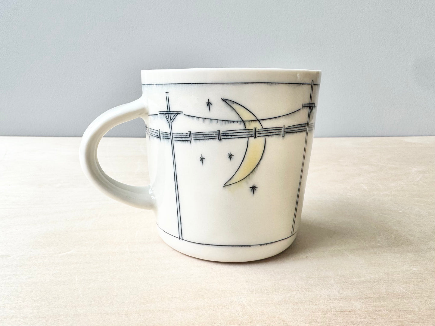 Powerlines & rooftop w/bird mug (16 oz)