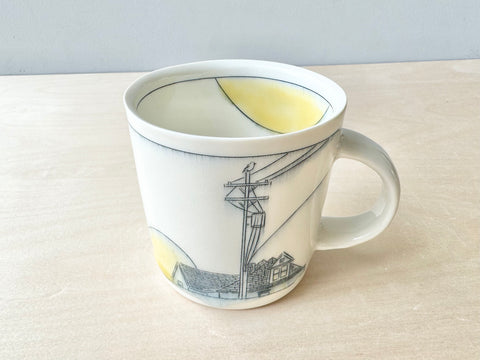 Rooftops & Powerlines Mug w/Bird at Sunset - 16oz