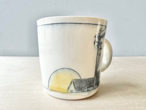 Rooftops & Powerlines Mug w/Bird at Sunset - 16oz