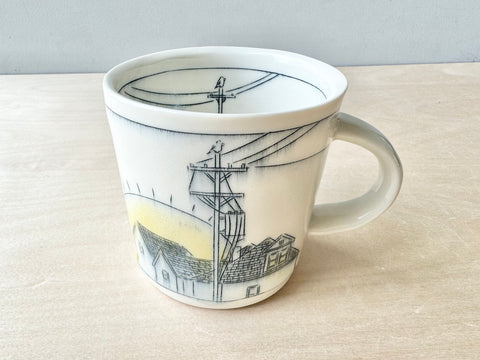 Rooftops & Powerlines Mug w/Bird at Sunset - 16oz