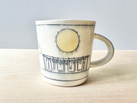Clothesline, Sun, & Birds Mug (16 oz)