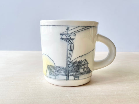 Rooftop & powerlines at sunset mug (16 oz)