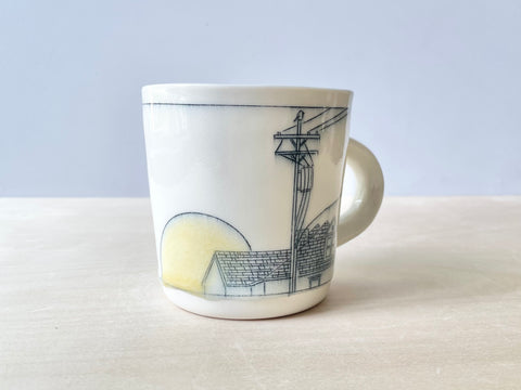 Rooftop & powerlines at sunset mug (16 oz)