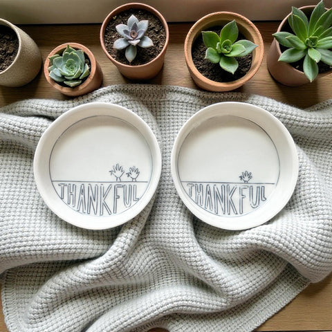 “Thankful” Tiny Round Dish (one hand turkey)