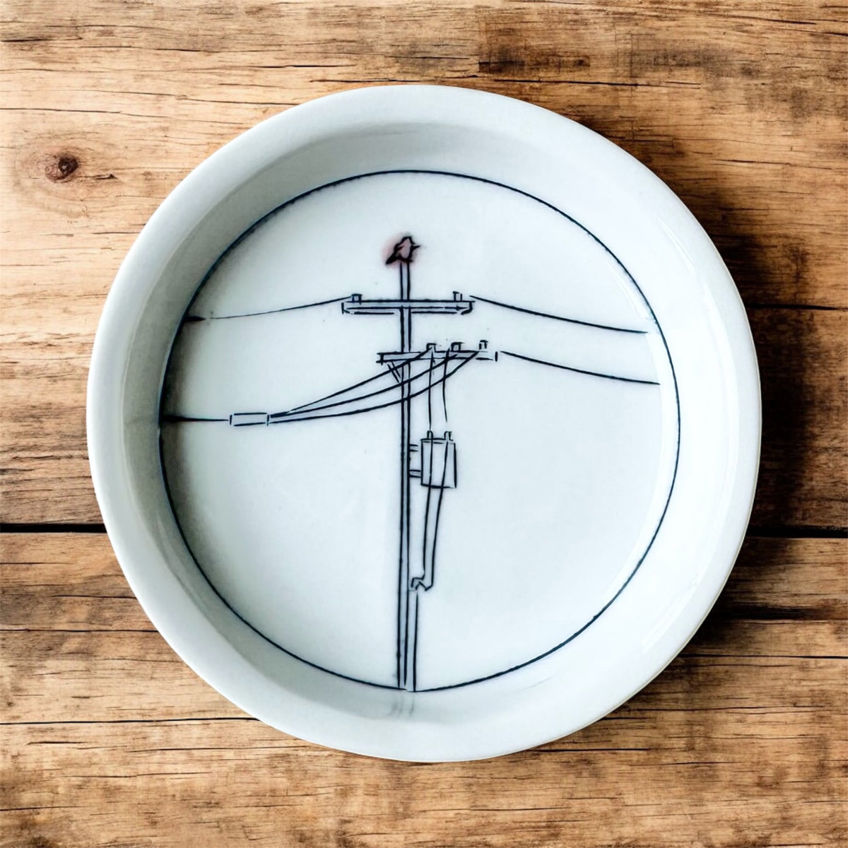 Powerlines & Bird Teeny Round Dish