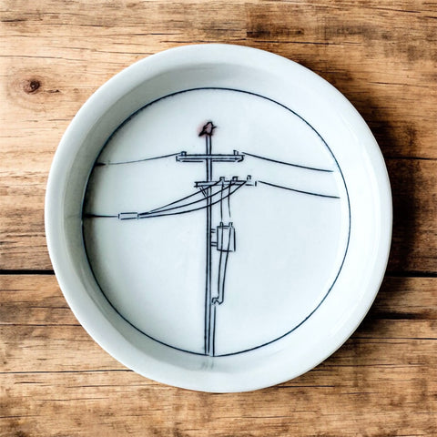 Powerlines & Bird Teeny Round Dish